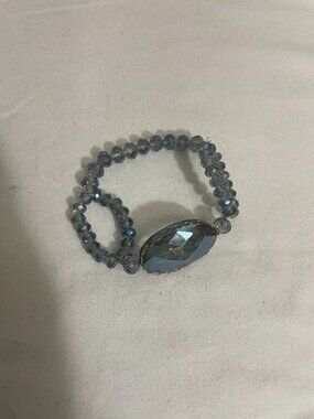 Smoky Gray Faceted Crystal Beaded Double Strand Statement Bracelet 3”
